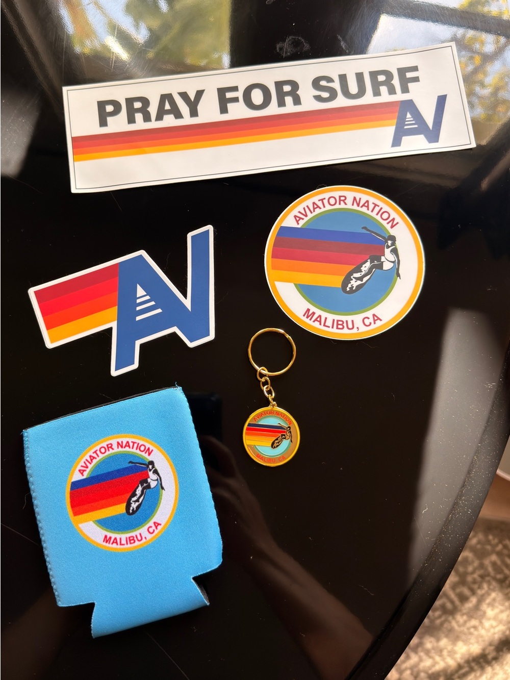 Aviator Nation Rainbow Surf Sticker & Keychain Set - Blue, Red, Yellow, Orange